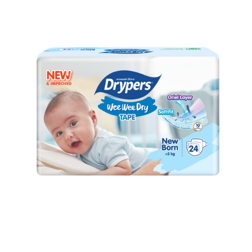 Drypers Wee Wee Dry - Taille Nouveau Né – Pack de 24 pcs - 8 Packs / CTN