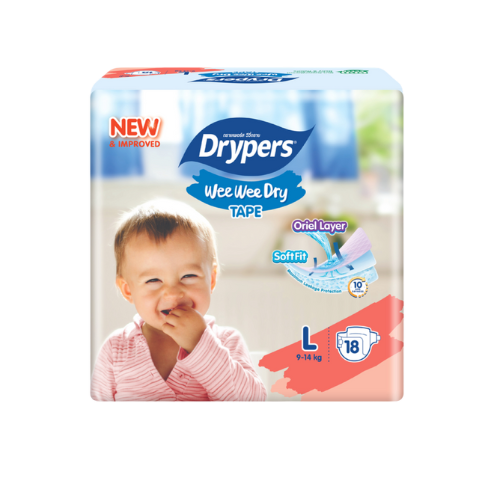 Drypers Wee Wee Dry - Taille L – Pack de 18 pcs - 8 Packs / CTN