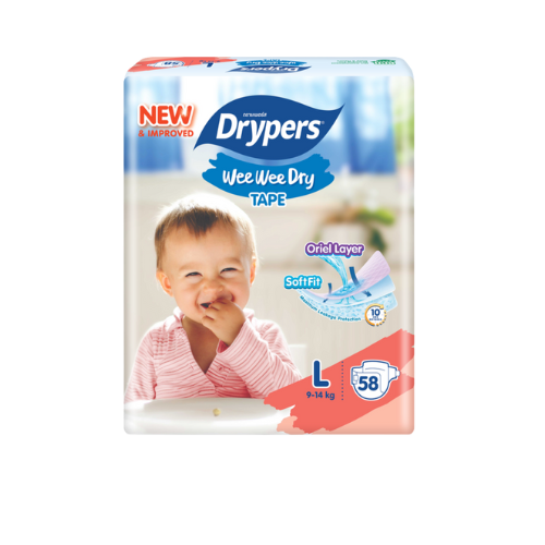 Drypers Wee Wee Dry - Taille L – Pack de 58 pcs - 4 Packs / CTN