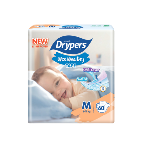 Drypers Wee Wee Dry - Taille M – Pack de 60 pcs - 4 Packs / CTN