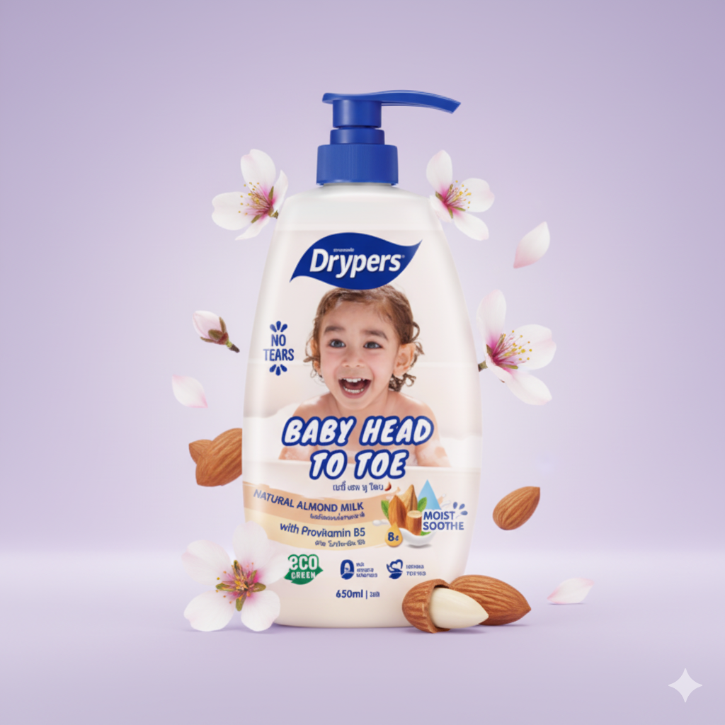 Soin Lavant Bébé Head to Toe - Lait d'Amande - Cheveux et Corps - 650ML x 12 Pièces / CTN