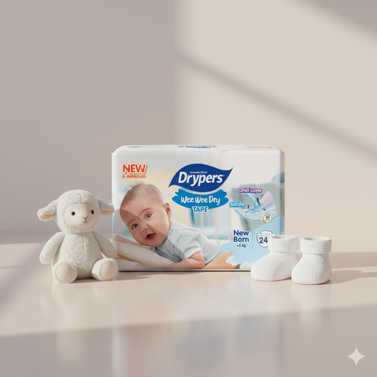 Drypers Wee Wee Dry - Taille Nouveau Né – Pack de 24 pcs - 8 Packs / CTN