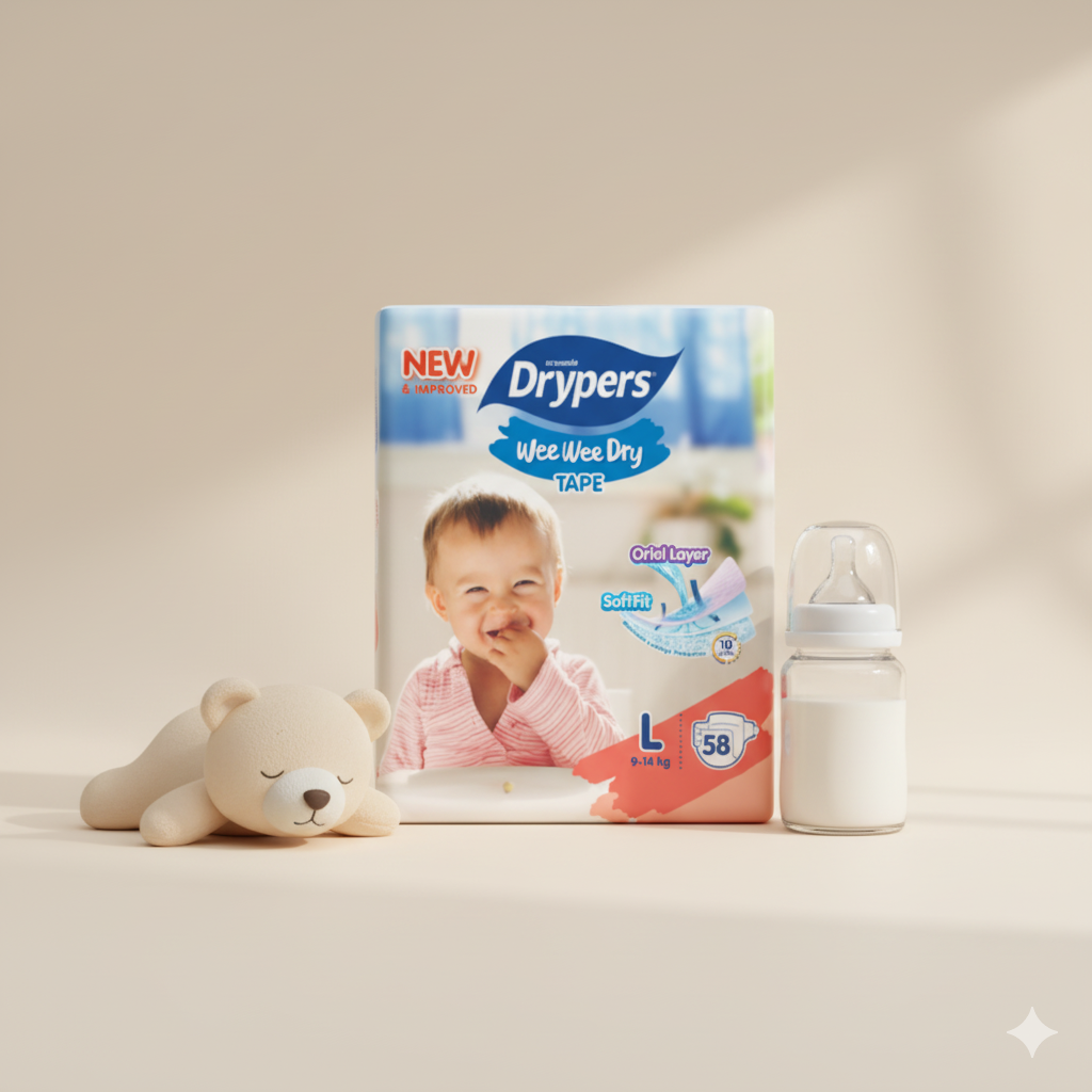 Drypers Wee Wee Dry - Taille L – Pack de 58 pcs - 4 Packs / CTN