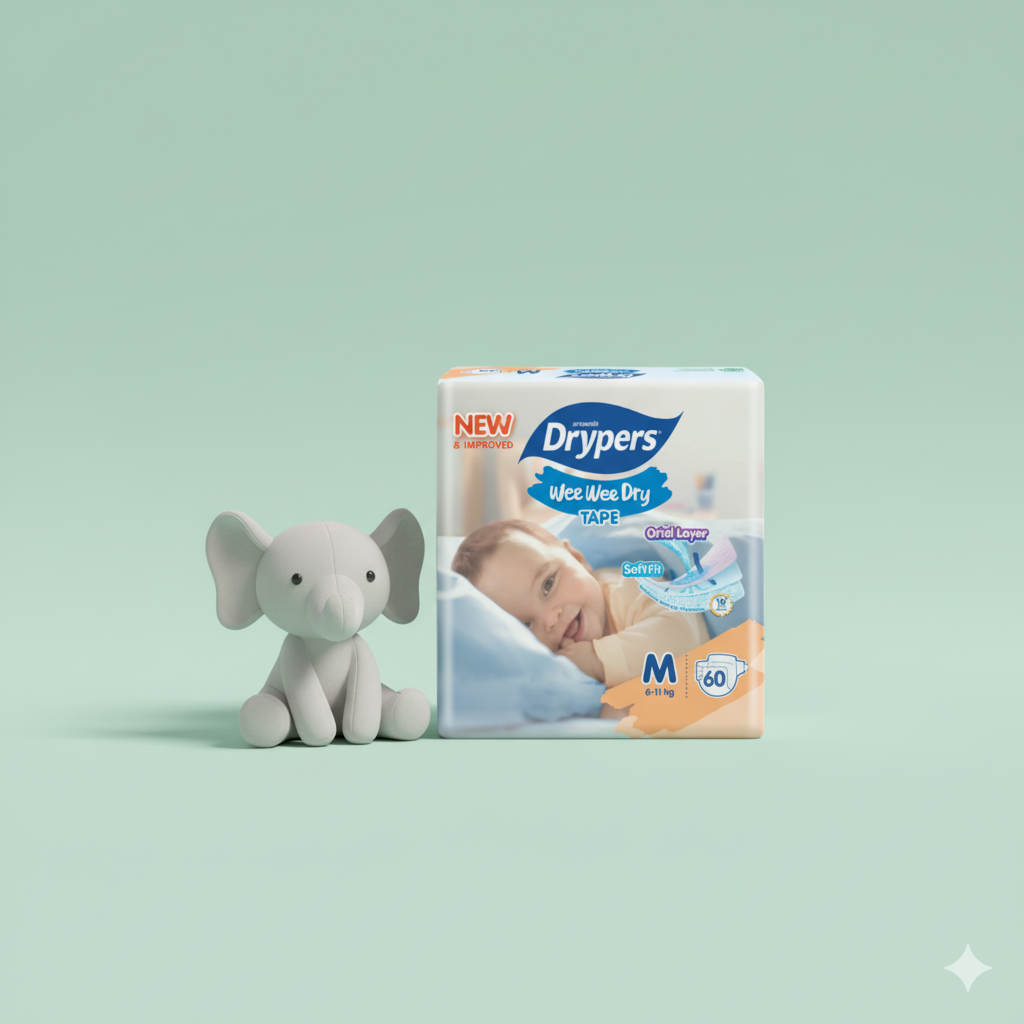 Drypers Wee Wee Dry - Taille M – Pack de 60 pcs - 4 Packs / CTN