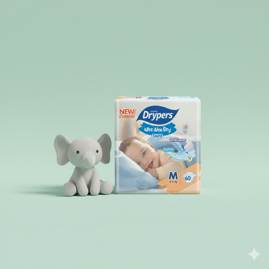 Drypers Wee Wee Dry - Taille M – Pack de 60 pcs - 4 Packs / CTN