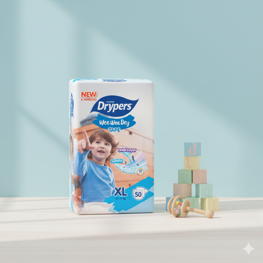 Drypers Wee Wee Dry - XL – Pack de 50 pcs - 4 Packs / CTN