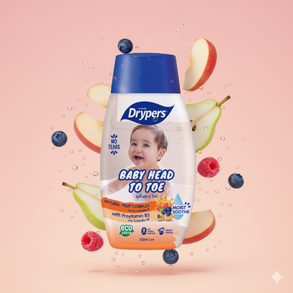 Soin Lavant Bébé Head to Toe - Complexe de Fruits Naturels - Cheveux et Corps - 220ML x 12 Pièces / CTN